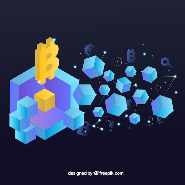 Blockchain background with isometric shapes