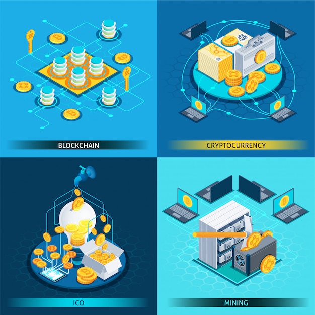 Blockchain Cryptocurrency Isometric Design Concept