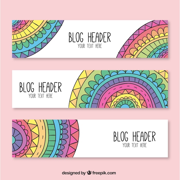 Free Vector blog headers with colorful mandalas