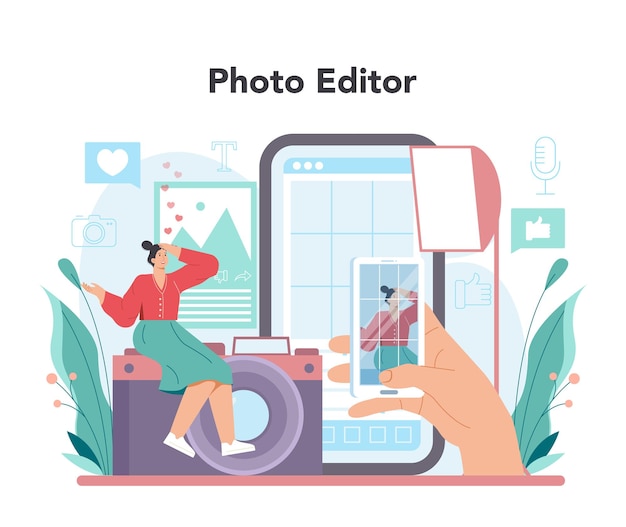 Blogger online service or platform Sharing media content in the internet Idea of social media and network Online photo editor Isolated flat vector illustration