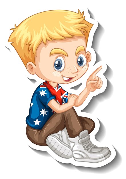 Blonde hair boy pointing pose cartoon character