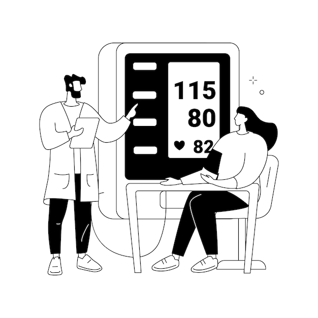 Blood pressure screening abstract concept vector illustration Pharmacy screening facility blood pressure selfcheck clinical examination health care service testing program abstract metaphor