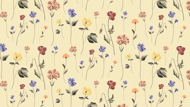 Free Vector blooming flower seamless pattern on a beige background 