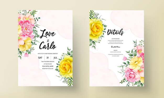 blooming flower watercolor wedding invitation card set