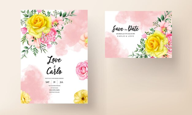 blooming flower watercolor wedding invitation card set