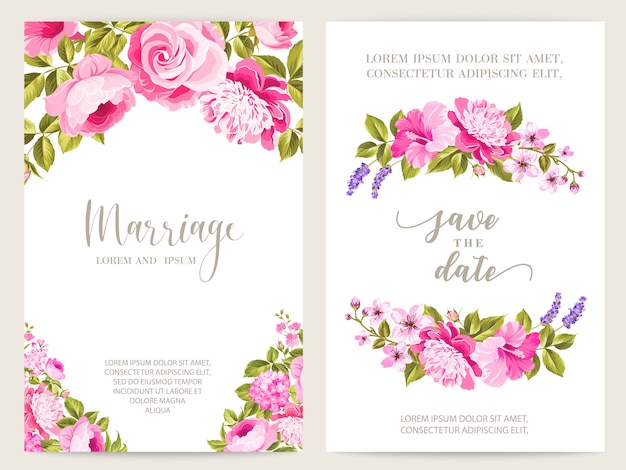 Blooming rose and lavender wedding frame card.