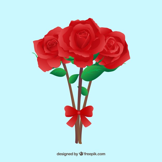 Blooming roses with a red ribbon