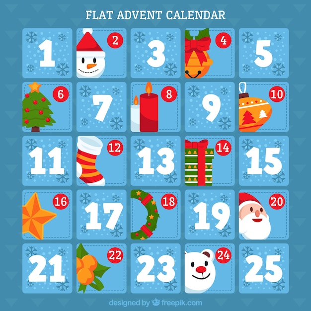 Blue advent calendar in flat design