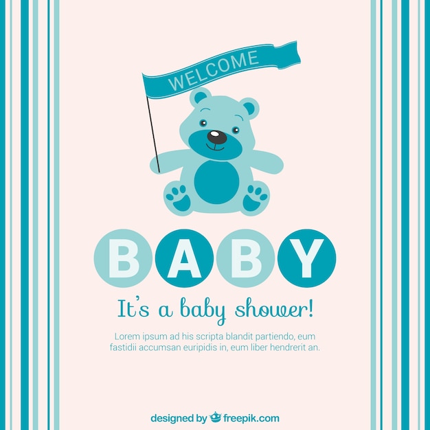 Free Vector blue baby shower card with teddy bear