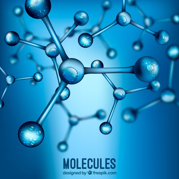 Blue background blurred realistic molecules