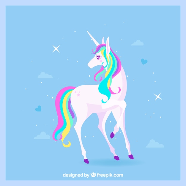 Blue background of elegant unicorn