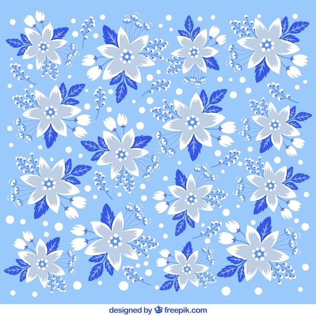 Blue background of hand drawn flowers