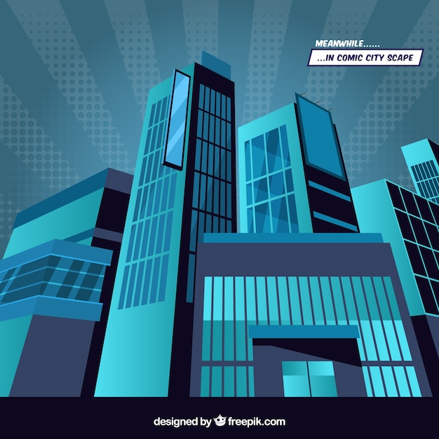 Free Vector blue background of skyscrapers in comic style