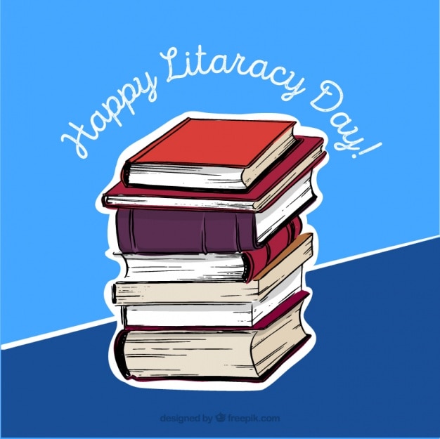 Free Vector blue background with books for literacy day