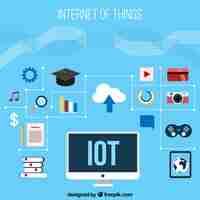 Free vector blue background with elements of internet things in flat design