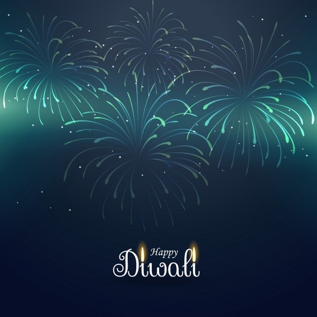 Free Vector blue background with fireworks for diwali