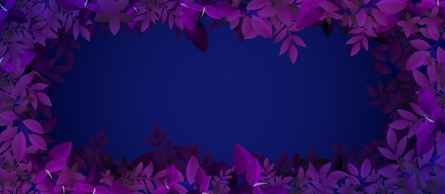 Blue background with frame of purple leaves