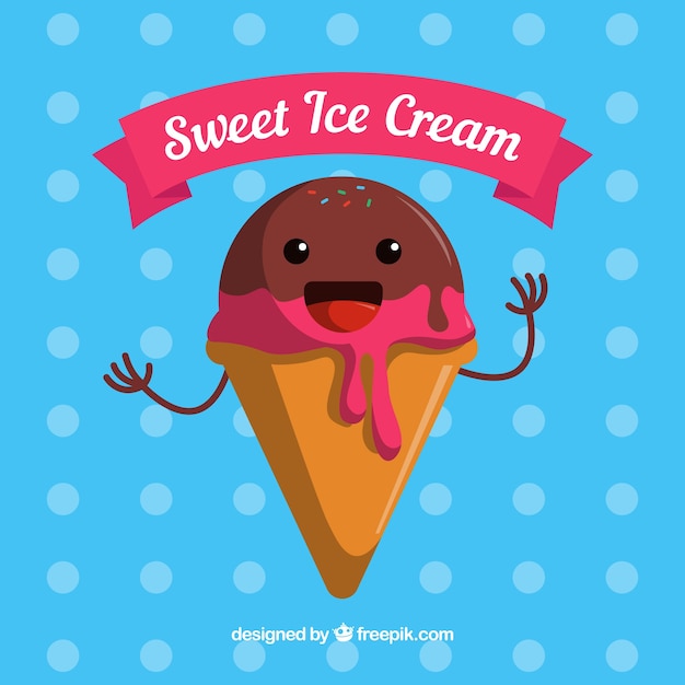 Free Vector blue background with happy ice cream