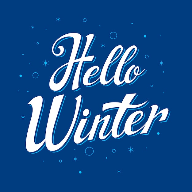 Blue background with hello winter lettering