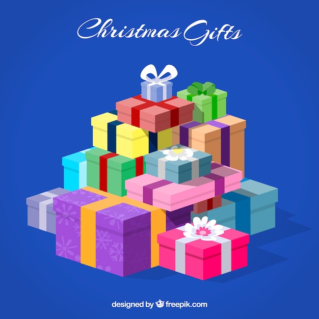 Blue background with lots of gifts