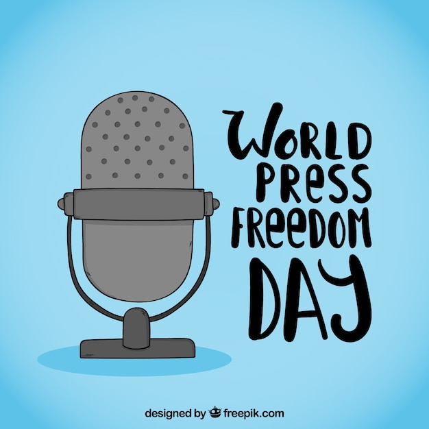 Free Vector blue background with microphone for world press freedom day