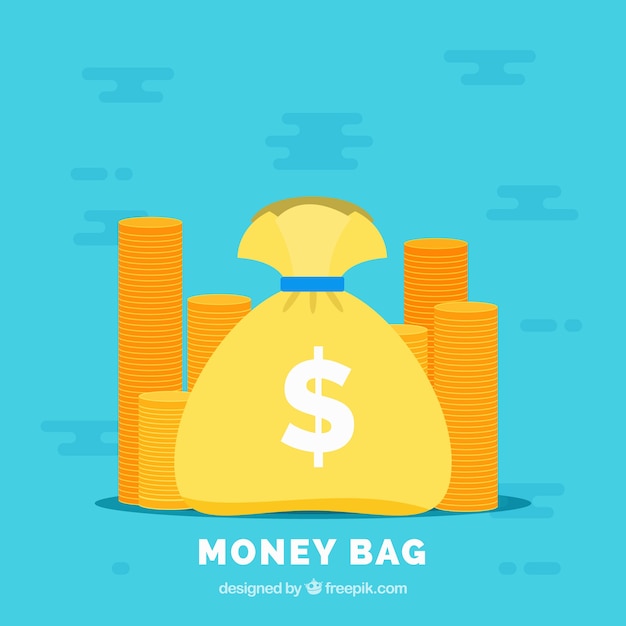 Free Vector blue background with money bag and coins