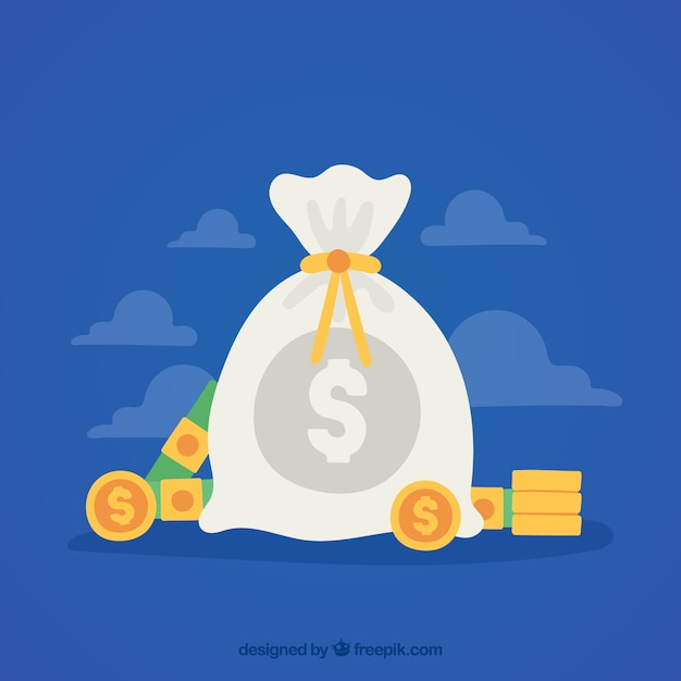 Free Vector blue background with money bag in flat design