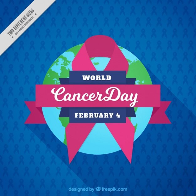 Free Vector blue background with pink ribbon for world cancer day