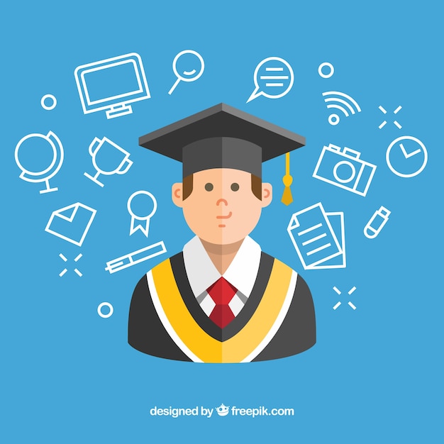 Free Vector blue background with student and graduation items