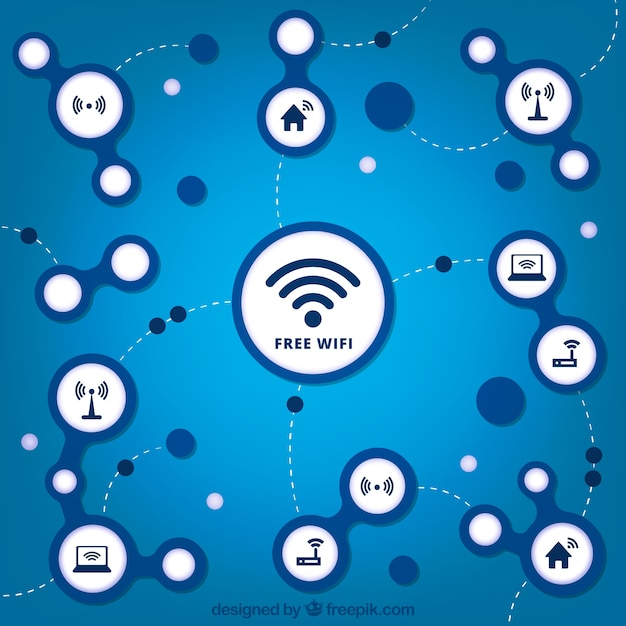 Free Vector blue background with variety of wifi signals