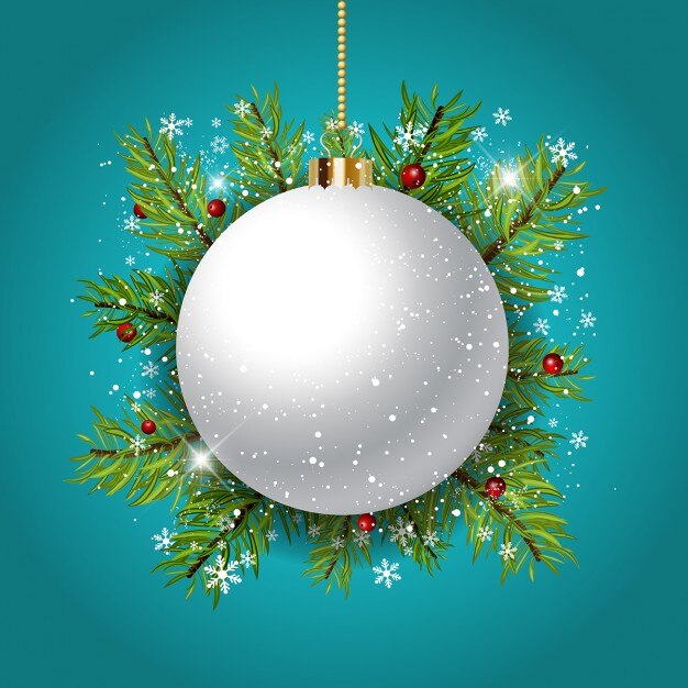 Blue background with a white christmas ball