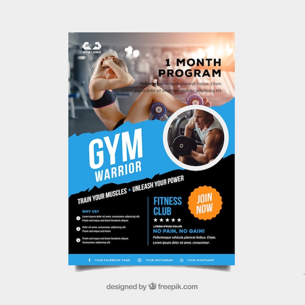 Blue and black gym cover template with image