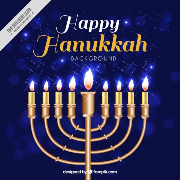 Free Vector blue bokeh background with candelabra for hanukkah