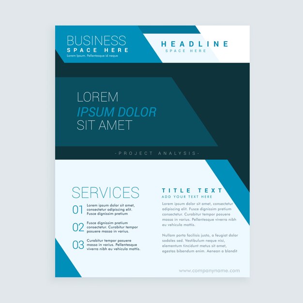 Blue brochure decorated with geometric shapes