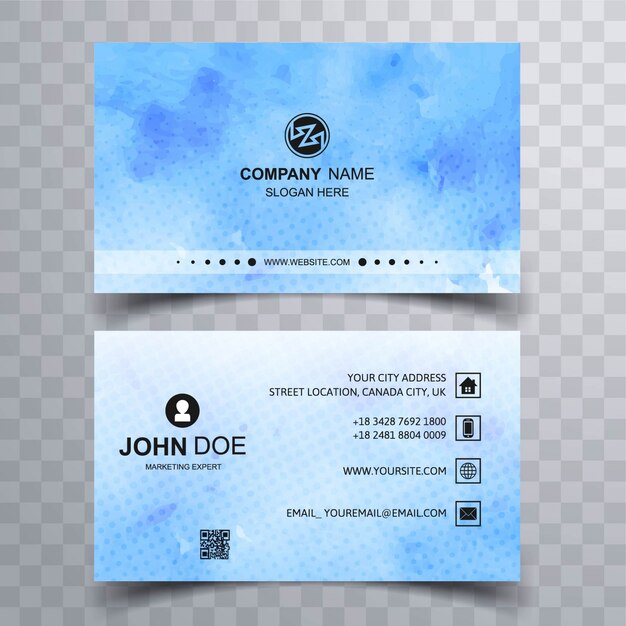 Blue business card with watercolors