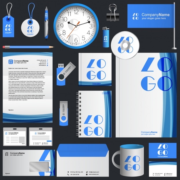 Free Vector blue business stationery design