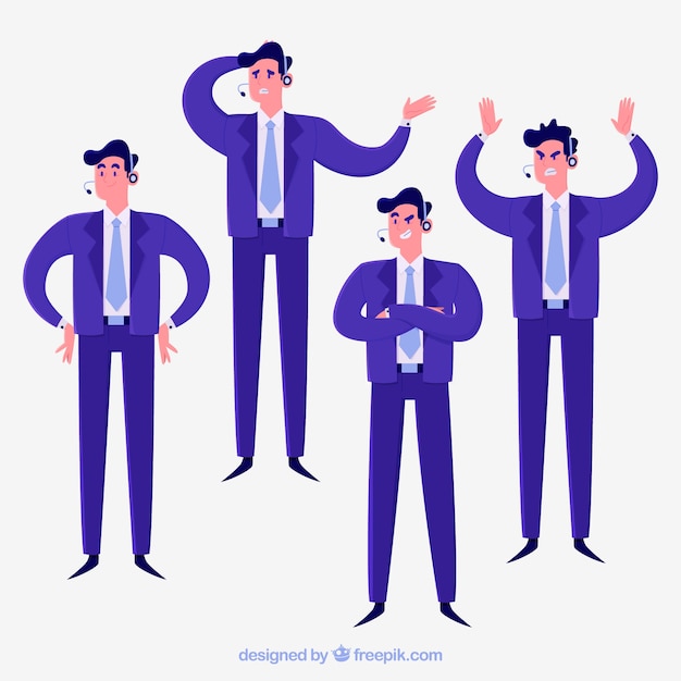 Free Vector blue cartoon salesman in different position