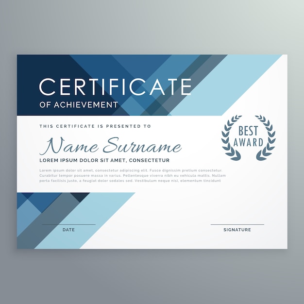 Blue certificate design in professional style