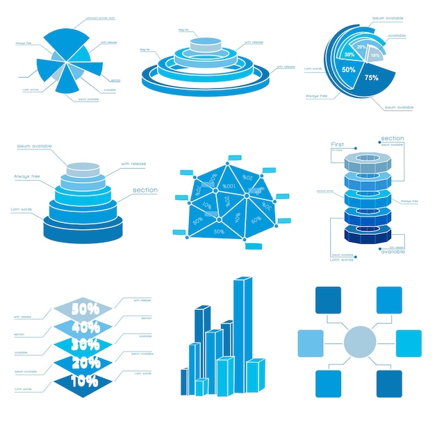 Free Vector blue chart icons set