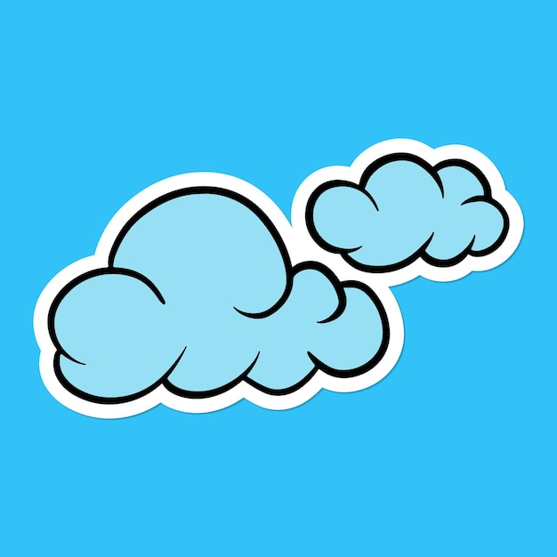 Blue cloud sticker with a white border on a blue background