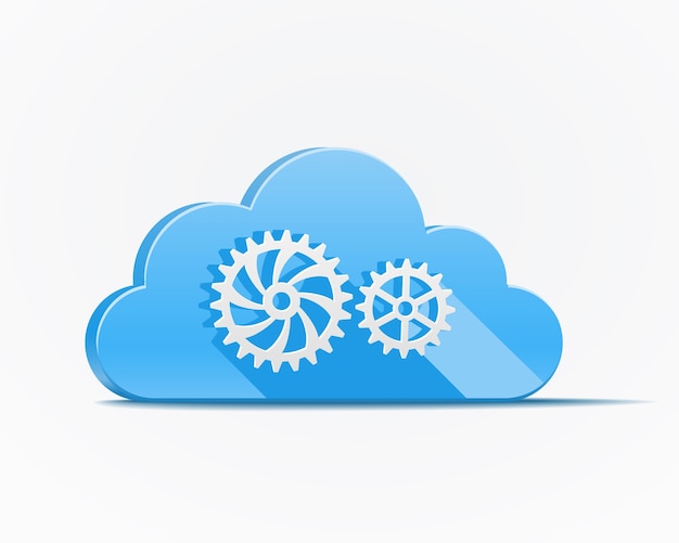 Blue cloud with gears or cog wheels depicting cloud computing  industry