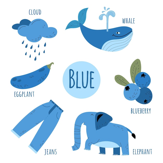 Blue color and vocabulary collection in english