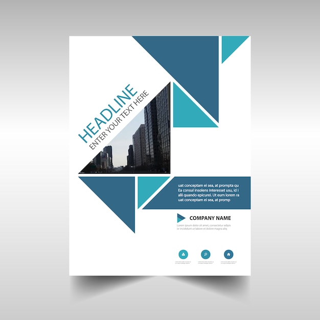 Blue corporate annual report design with triangular shapes