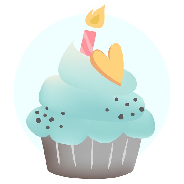 Blue cupcake vector with a candle