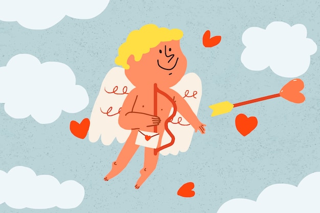 Free vector blue cupid background, valentine’s celebration cartoon illustration vector