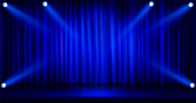 Free Vector blue curtain with spotlights on stage