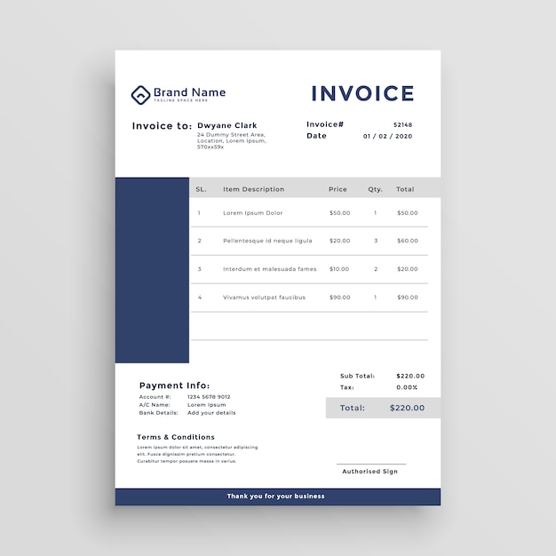 blue customer invoice template design