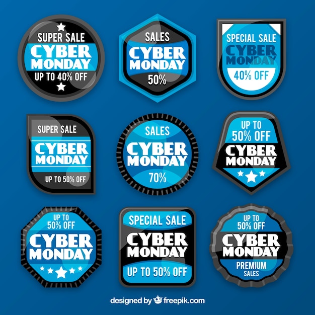 Free vector blue cyber monday badges