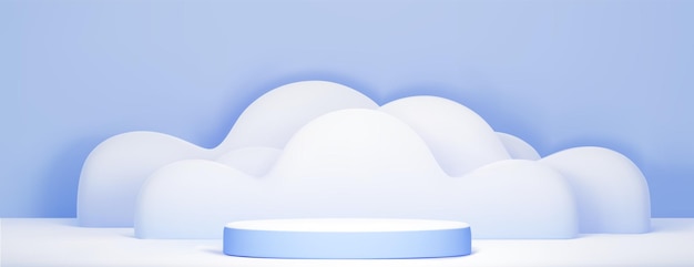 Free vector blue cylinder product podium with abstract cloud