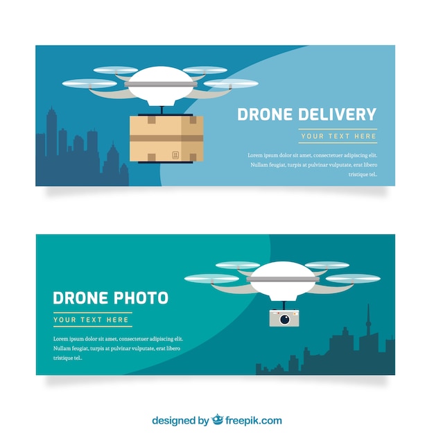 Free Vector blue delivery drone banners